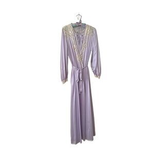 Vintage Mid Century Miss Elaine Lilac Peignoir Night Gown & Robe 2 Piece Set M/L